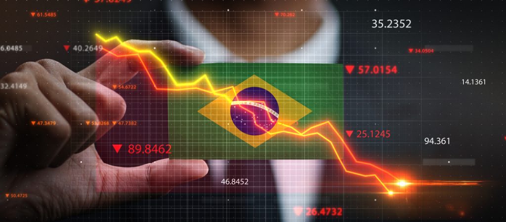 Graph,Falling,Down,In,Front,Of,Brazil,Flag.,Crisis,Concept