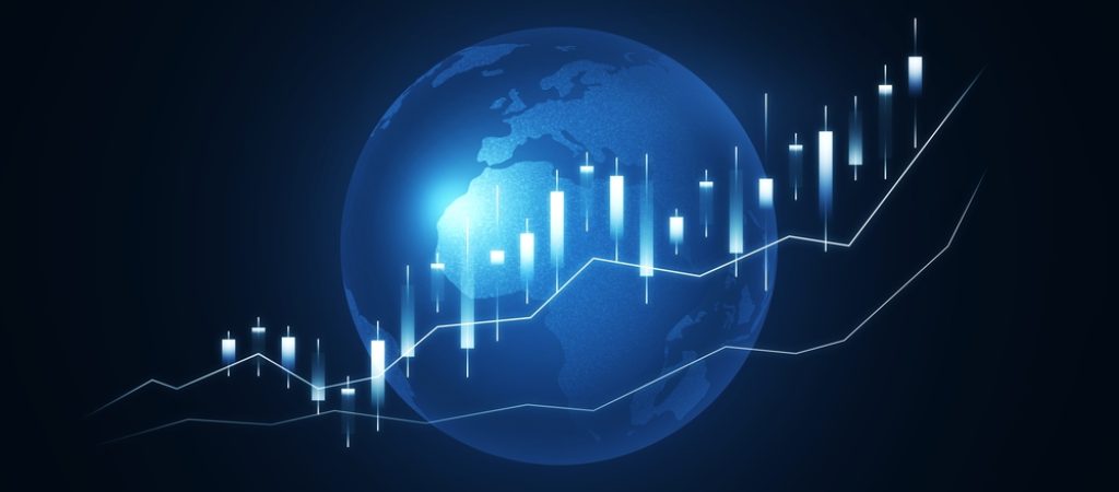 Glowing,Blue,Business,Chart,Hologram,With,Globe,On,Blurry,Background.