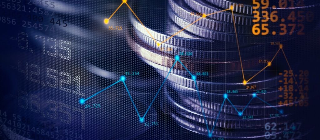 Double,Exposure,Image,Of,Coin,Stacks,On,Technology,Financial,Graph