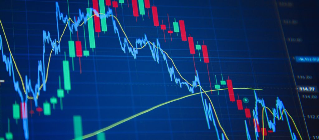 Stock,Market,Chart,On,Blue,Background.,Share,Drop,Down,And